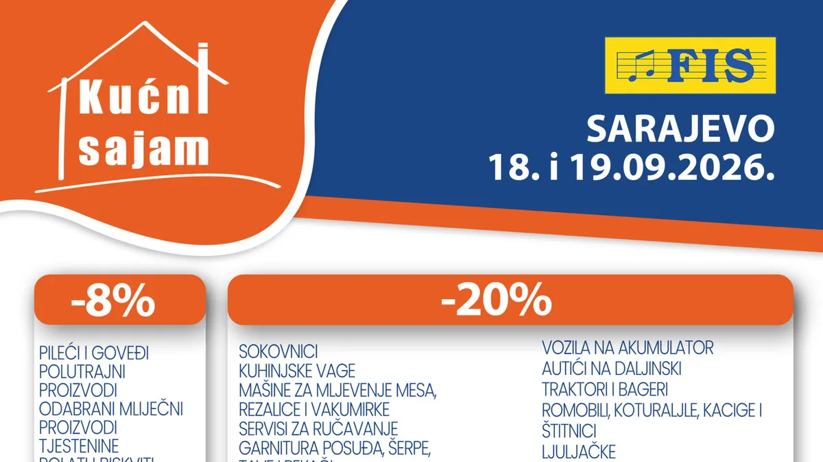 FIS Kućni sajam donosi popuste do 20% – velika akcija u Sarajevu 18. i 19.09.2026.