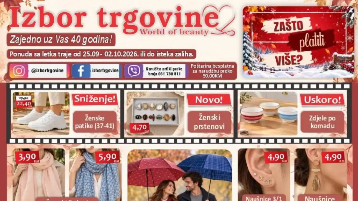 Izbor trgovine nova akcija od 25.09. do 02.10.2026. – ženska obuća, pidžame, kozmetika i kućni program već od 1,90 KM
