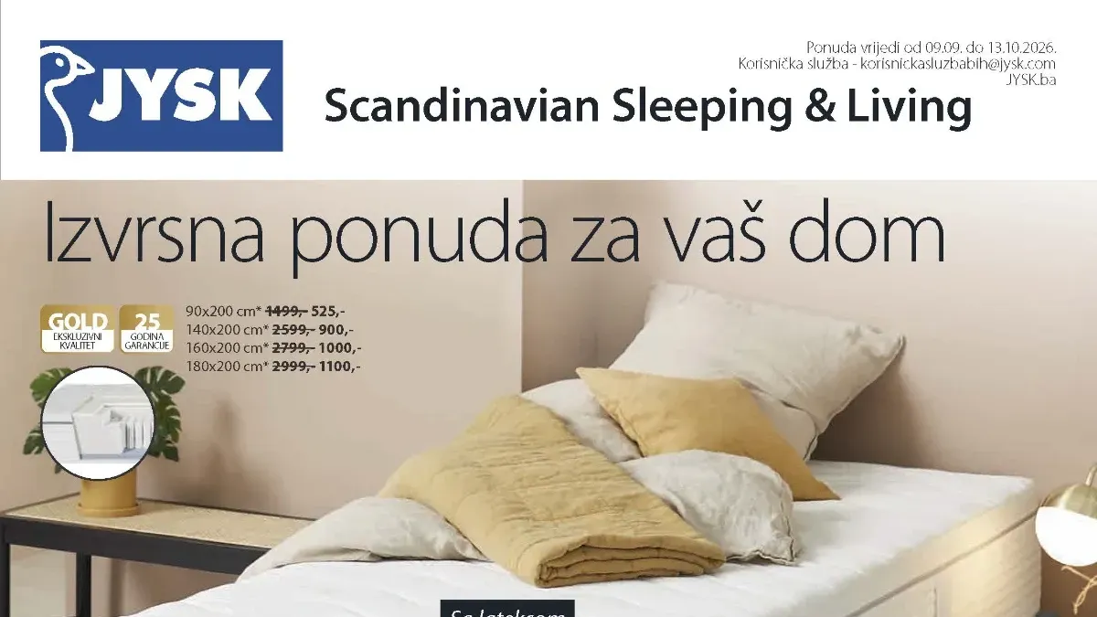 JYSK snizio cijene do 65%: Madraci, namještaj i oprema za dom na akciji do 13.10.2026.