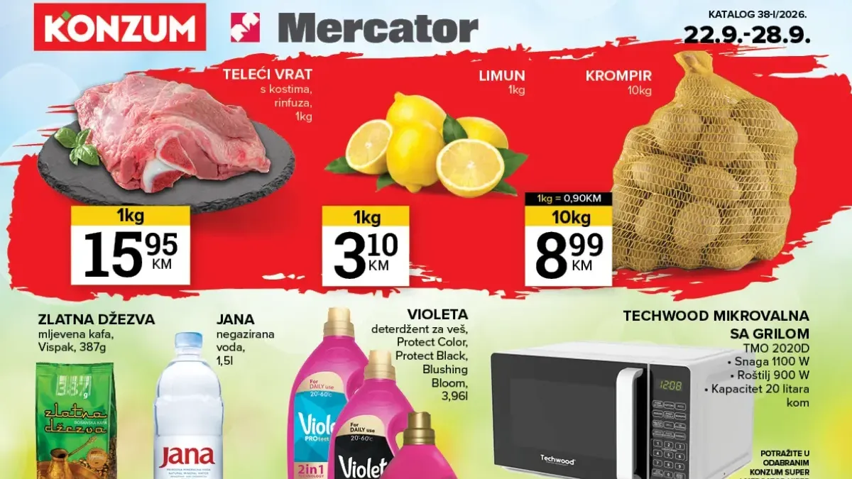 Konzum i Mercator novi katalog: Velika sedmična akcija i popusti do 54% – ponuda do 28.09.2026.