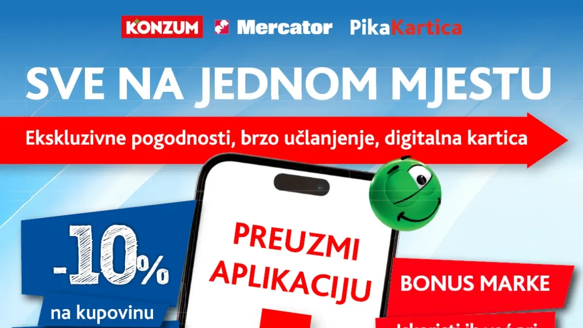 Konzum i Mercator PikaKartica akcija – 10% popusta za nove korisnike aplikacije i BONUS marke