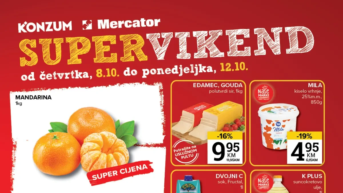 Konzum i Mercator Super vikend 08–12.10.2026. – popusti do 47%