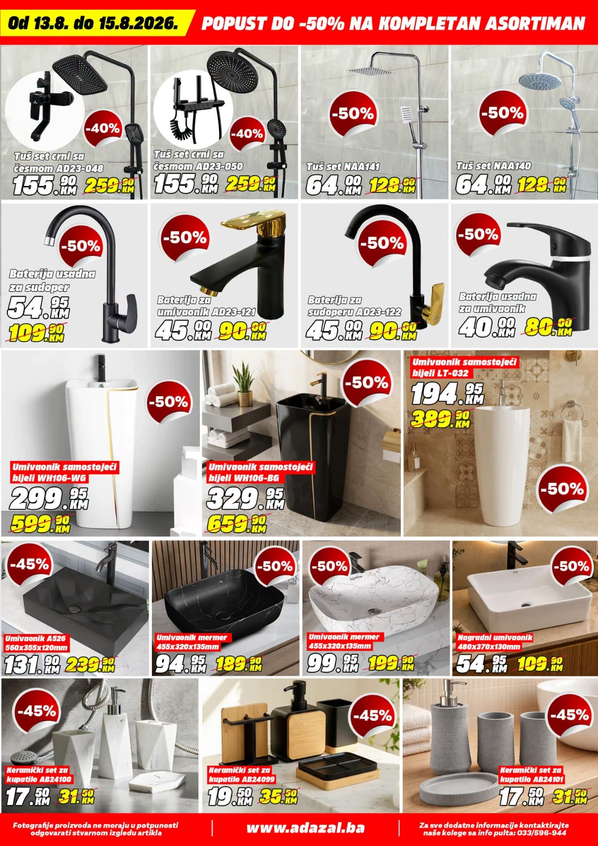 Adazal akcija – tuš setovi, baterije, umivaonici i kupatilski dodaci uz popuste do 50%