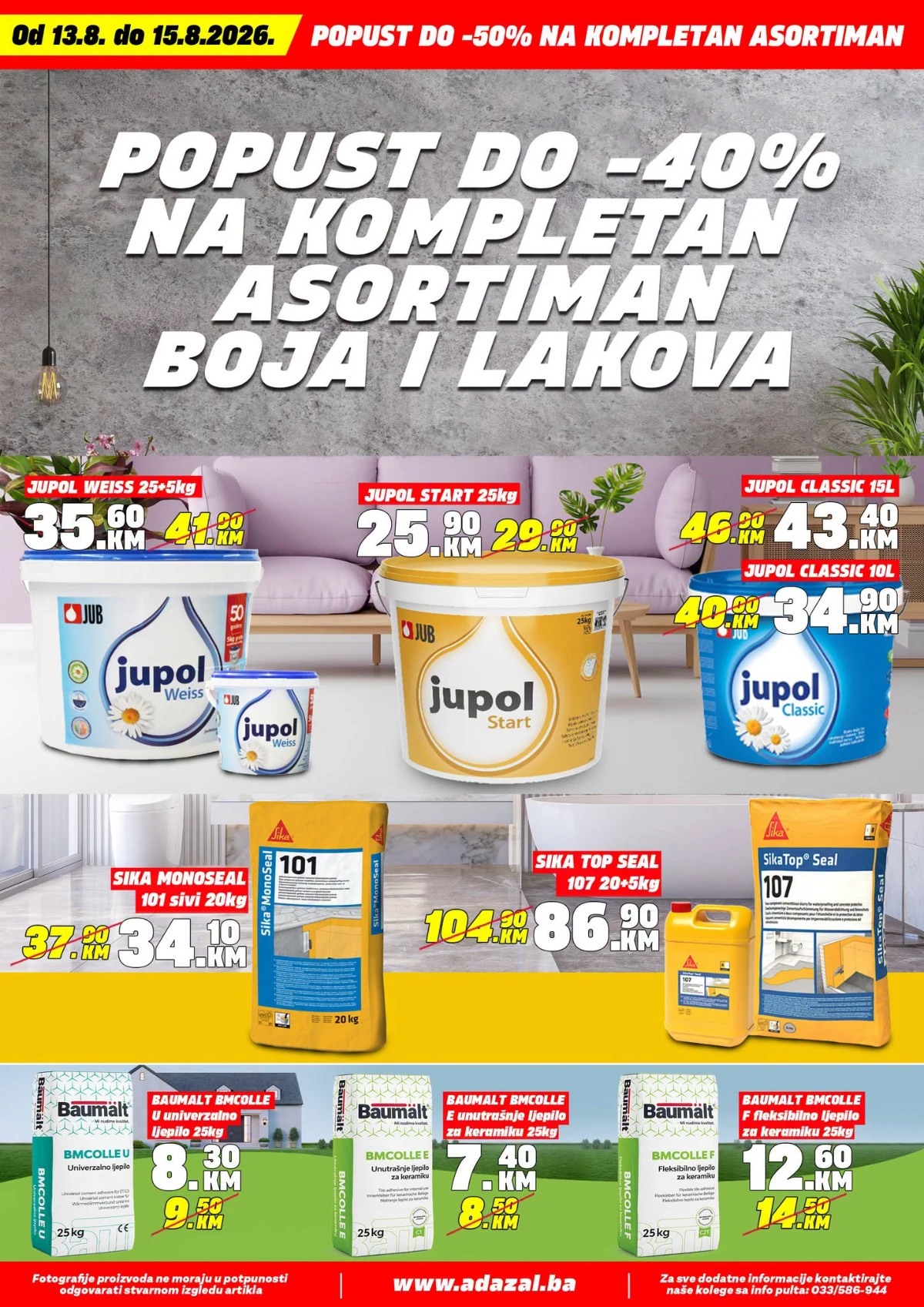 Adazal Festival dobrih cijena – Jupol boje, Sika proizvodi i Baumit ljepila po akcijskim cijenama