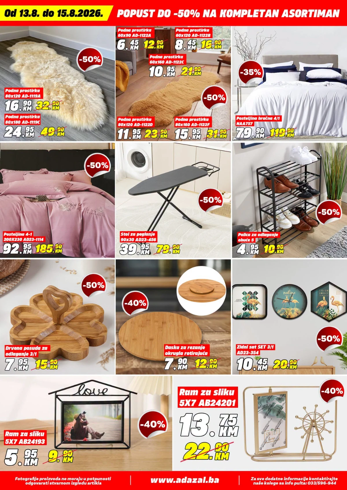 Adazal Festival dobrih cijena – prostirke, posteljina, stol za peglanje, police i dekoracija do 50% jeftinije