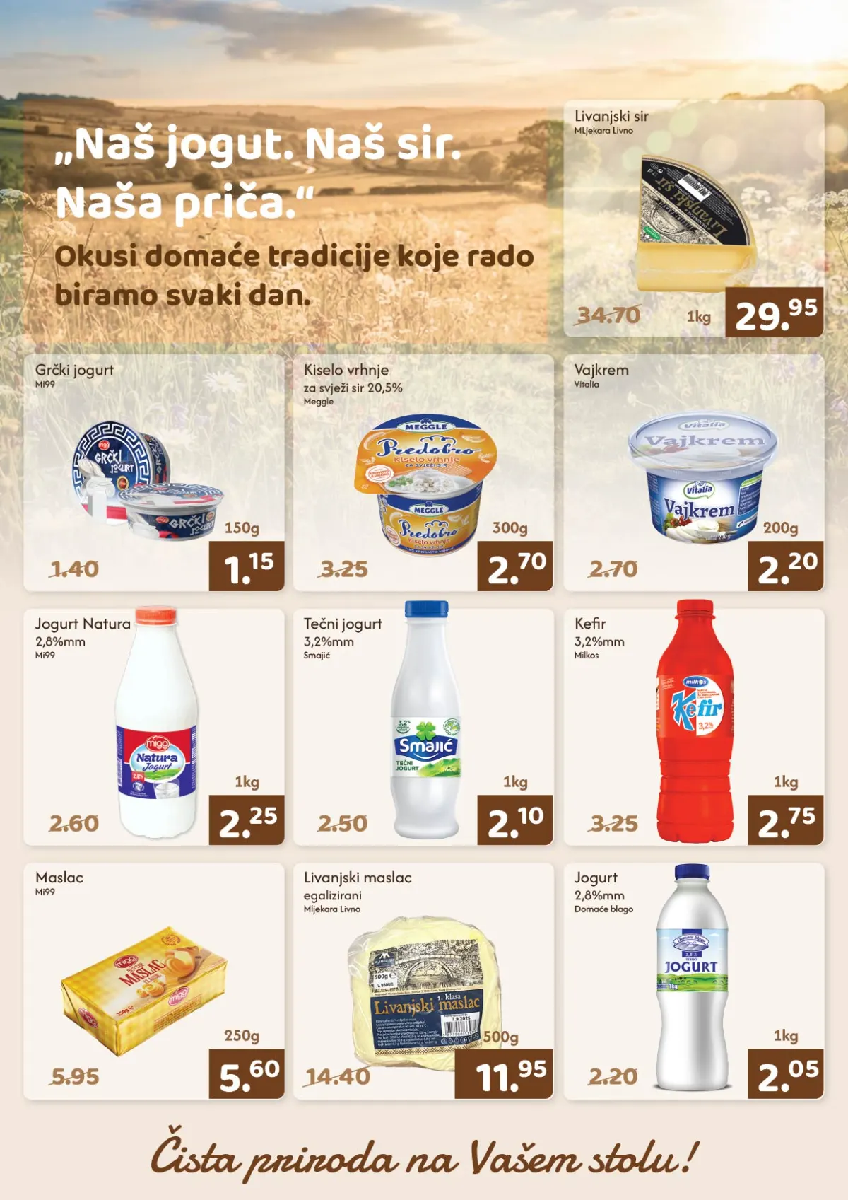 AMKO katalog stranica 3 – Livanjski sir, Migg grčki jogurt, Meggle kiselo vrhnje, Vajkrem, kefir i maslac