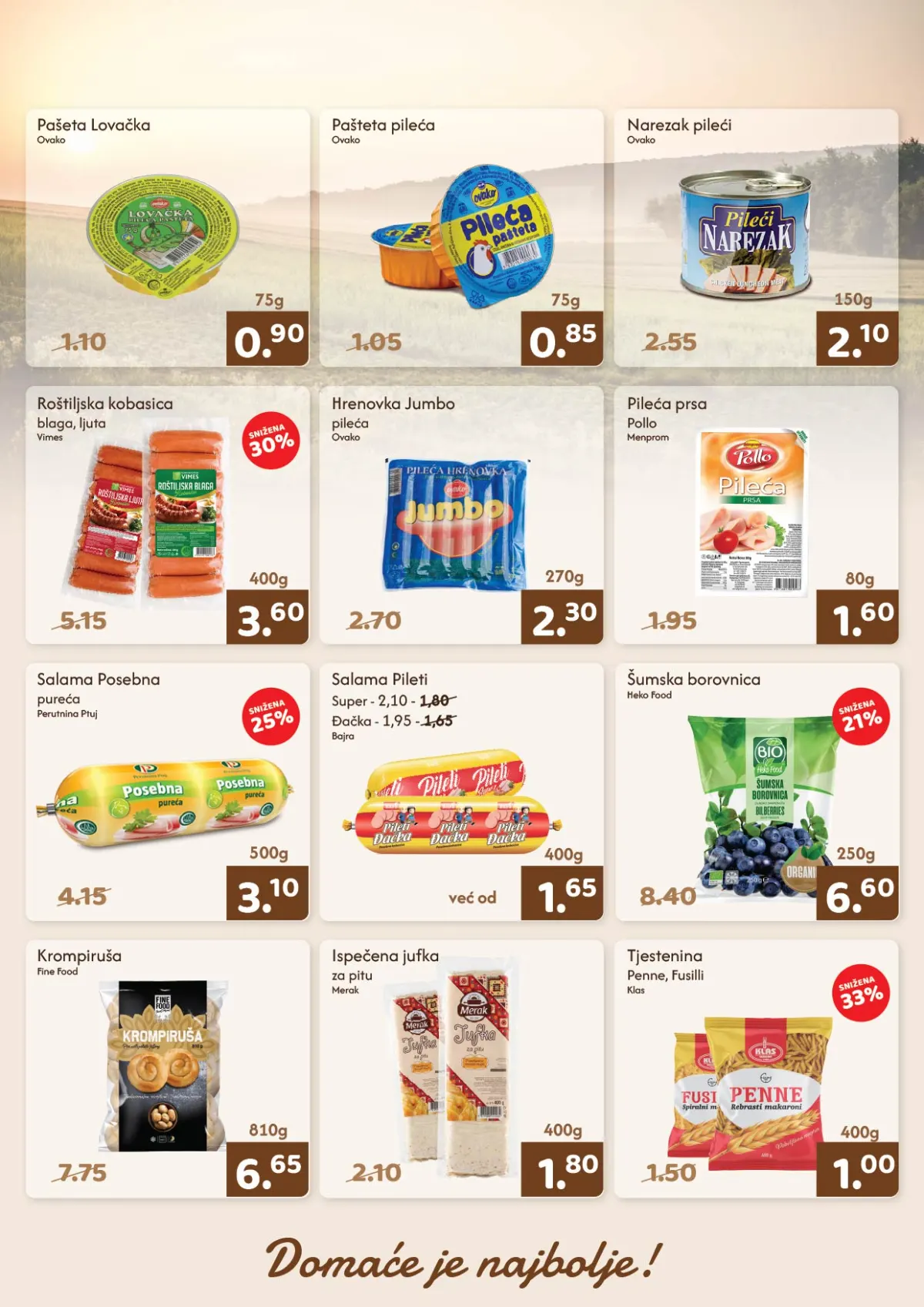 AMKO katalog stranica 4 – Ovako paštete i hrenovke, Vimes kobasice, salame, krompiruša, jufka i Klas tjestenina