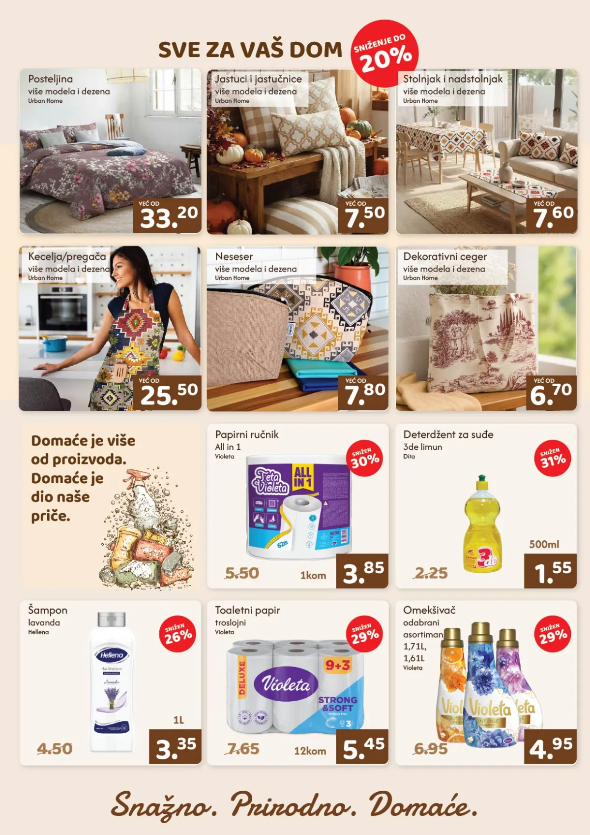 AMKO katalog stranica 8 – Urban Home posteljina i jastuci, Violeta papirni proizvodi i omekšivači, Dita deterdžent i Hellena šampon