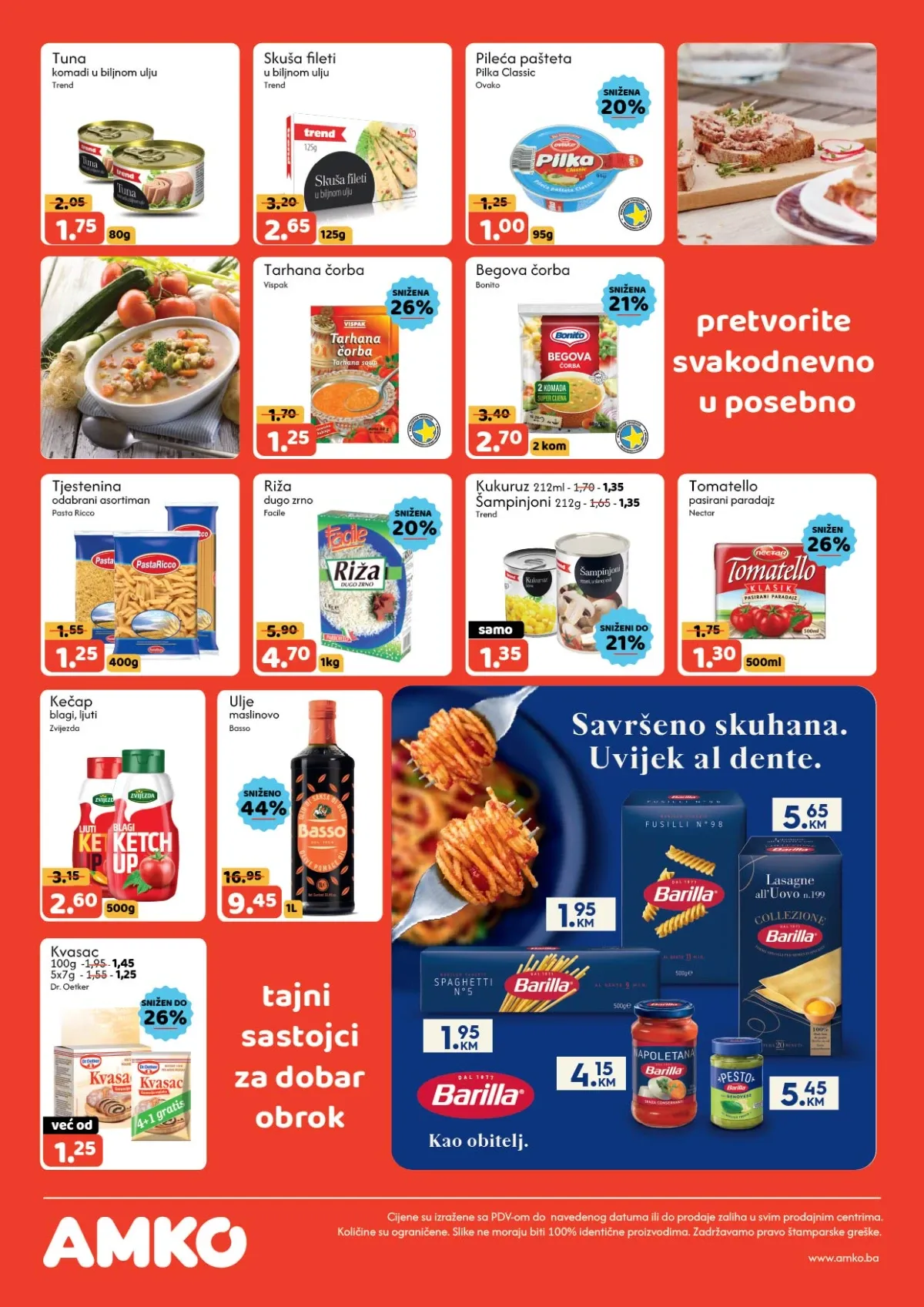 AMKO katalog – tjestenina, riža, supe, kečap, maslinovo ulje i Barilla proizvodi