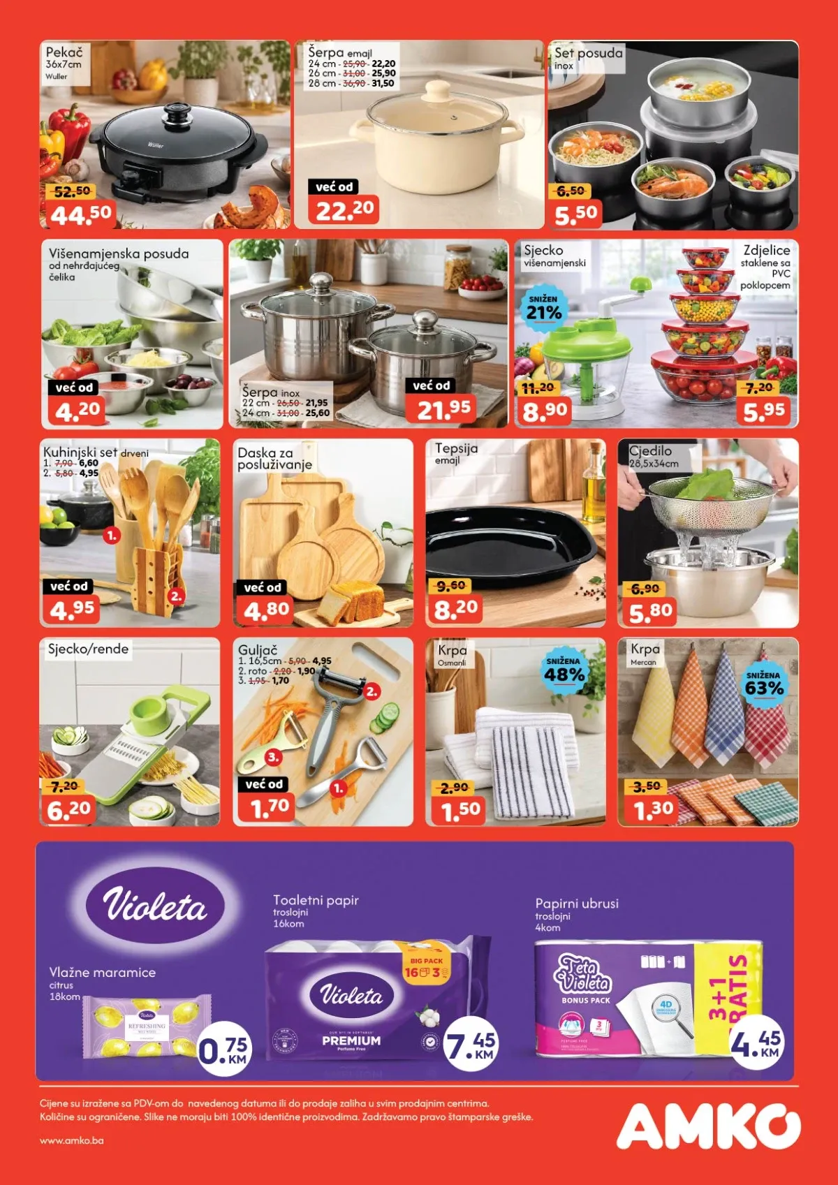 AMKO katalog – posuđe, kuhinjski pribor, pekači i Violeta proizvodi na akciji