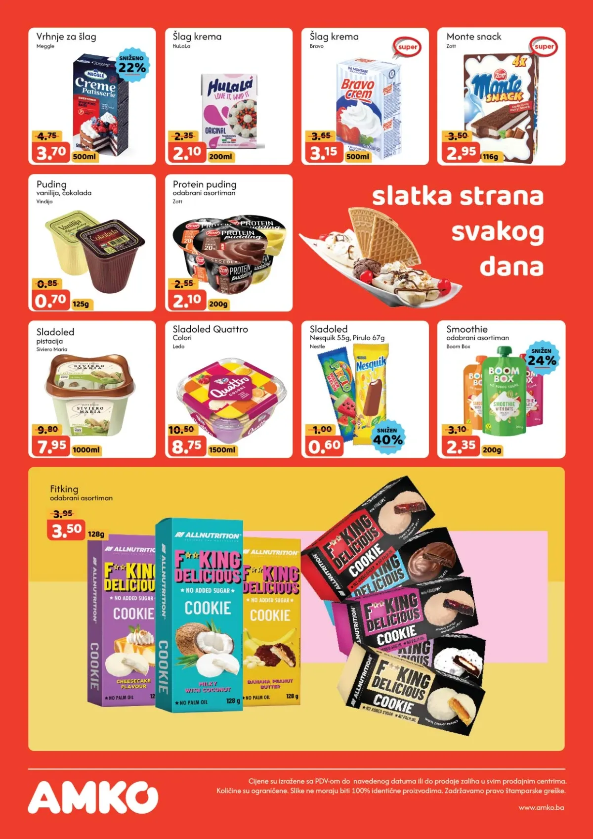AMKO katalog do 20.08.2026. – popusti na sladolede, pudinge, šlag kreme, proteinske deserte i slatkiše