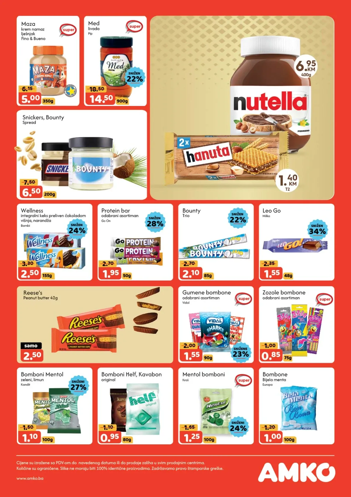 AMKO katalog do 20.08.2026. – Nutella, Maza, med, proteinske pločice, čokolade, bombone i slatki namazi