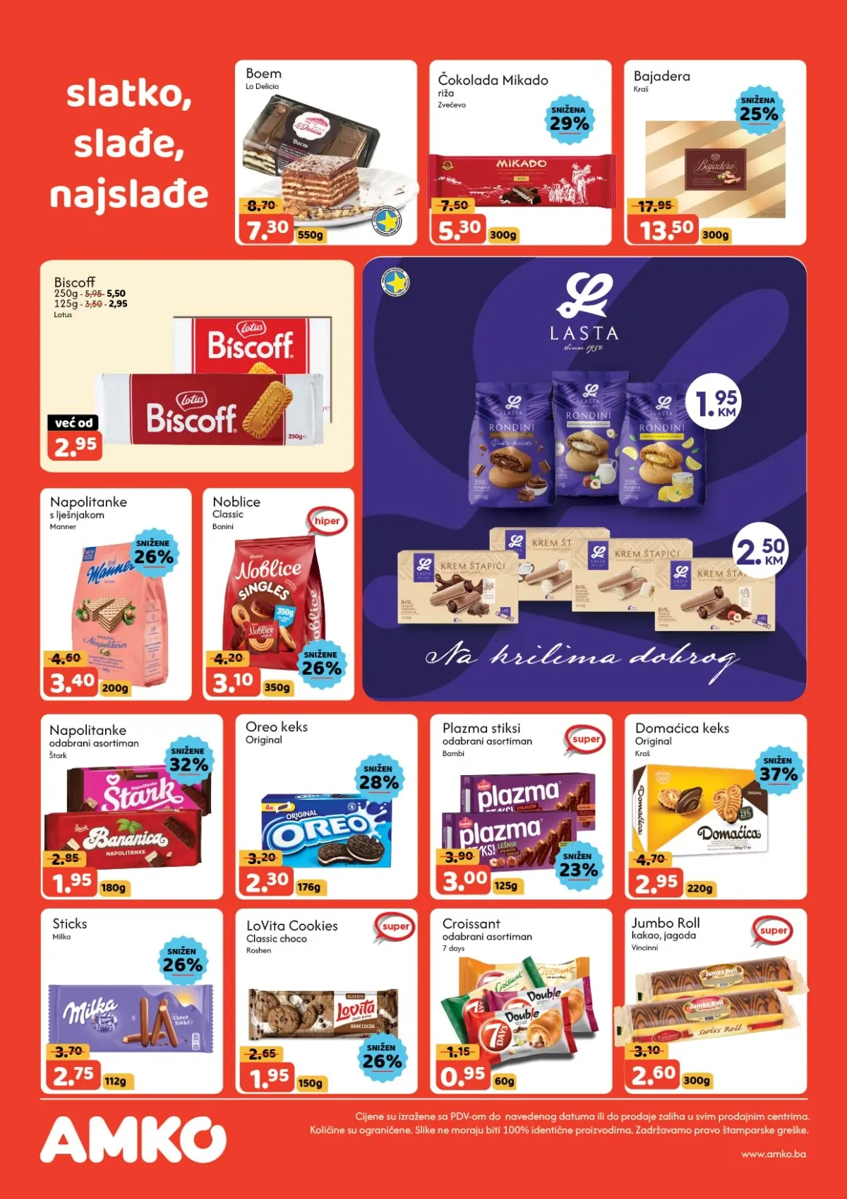 AMKO katalog do 20.08.2026. – sniženi keksi, napolitanke, čokolade, kroasani i biskviti poznatih brendova