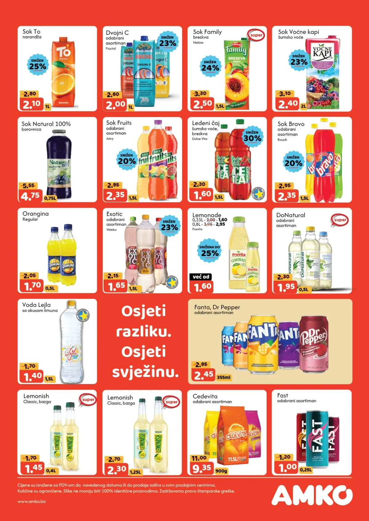 AMKO katalog do 20.08.2026. – akcijske cijene sokova, vode, limunade, ledenog čaja i osvježavajućih pića