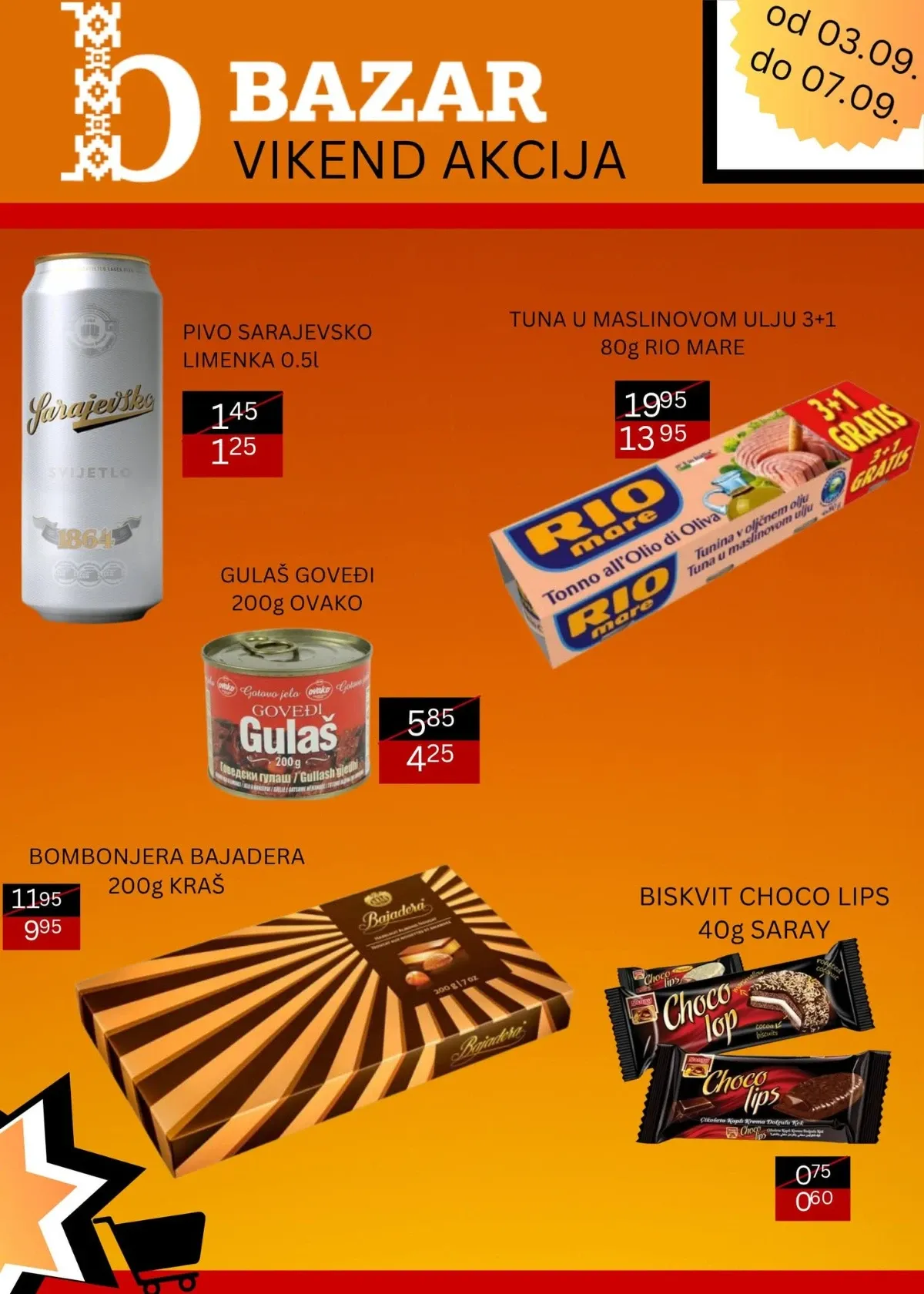Bazar vikend akcija od 03.09. do 07.09.2026. sa sniženjima do 30% na odabrane proizvode