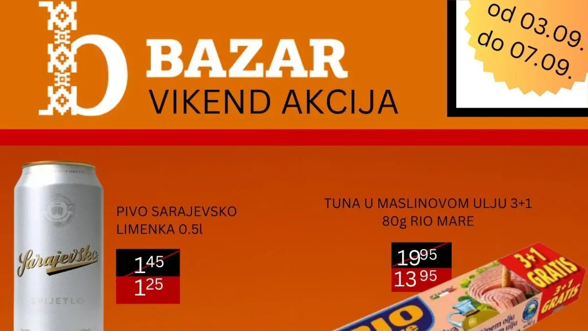 Bazar vikend akcija od 03.09. do 07.09.2026. donosi sniženja do 30% na odabrane proizvode