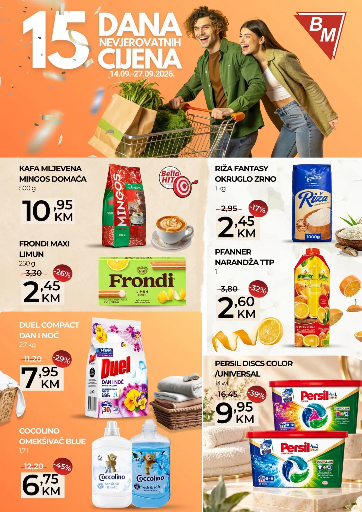 Belamionix 15 dana akcija od 14.09. do 27.09.2026. – kafa Mingos, Fantasy riža, Frondi, Pfanner, Duel, Coccolino i Persil po sniženim cijenama