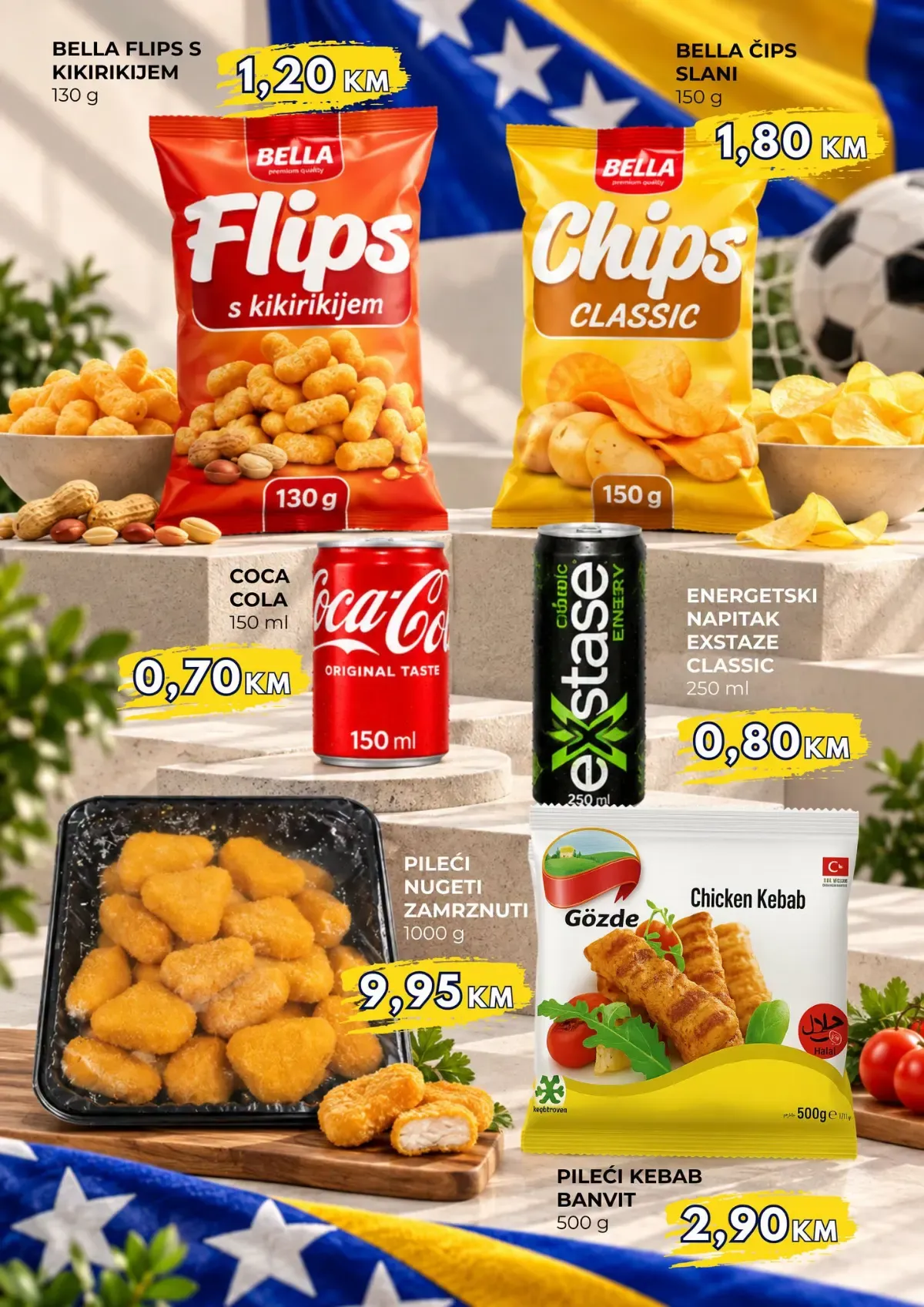 Belamionix navijačka akcija do 05.10.2026. – Bella flips i čips, Coca-Cola, energetski napitak, pileći nuggets i kebab