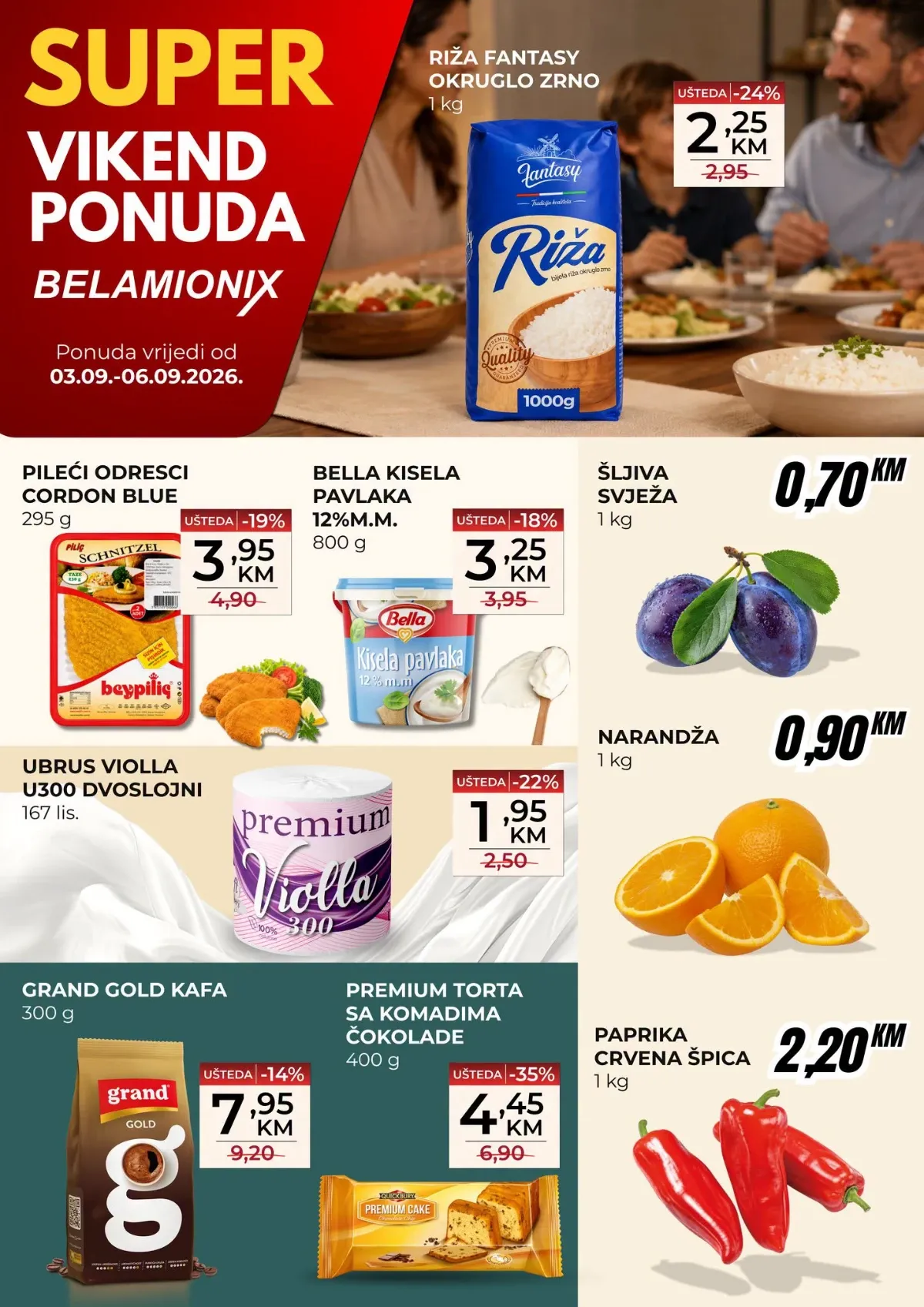 Belamionix Super vikend ponuda od 03.09. do 06.09.2026. – prehrana, piće, higijena i kućna hemija uz popuste do 37%
