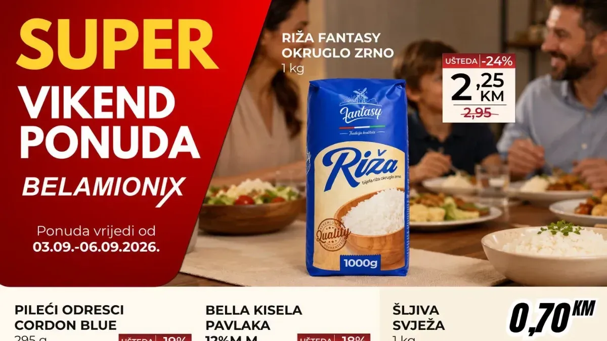 Belamionix Super vikend ponuda od 03.09. do 06.09.2026. – prehrana, piće, kućna hemija i proizvodi za domaćinstvo uz popuste do 37%