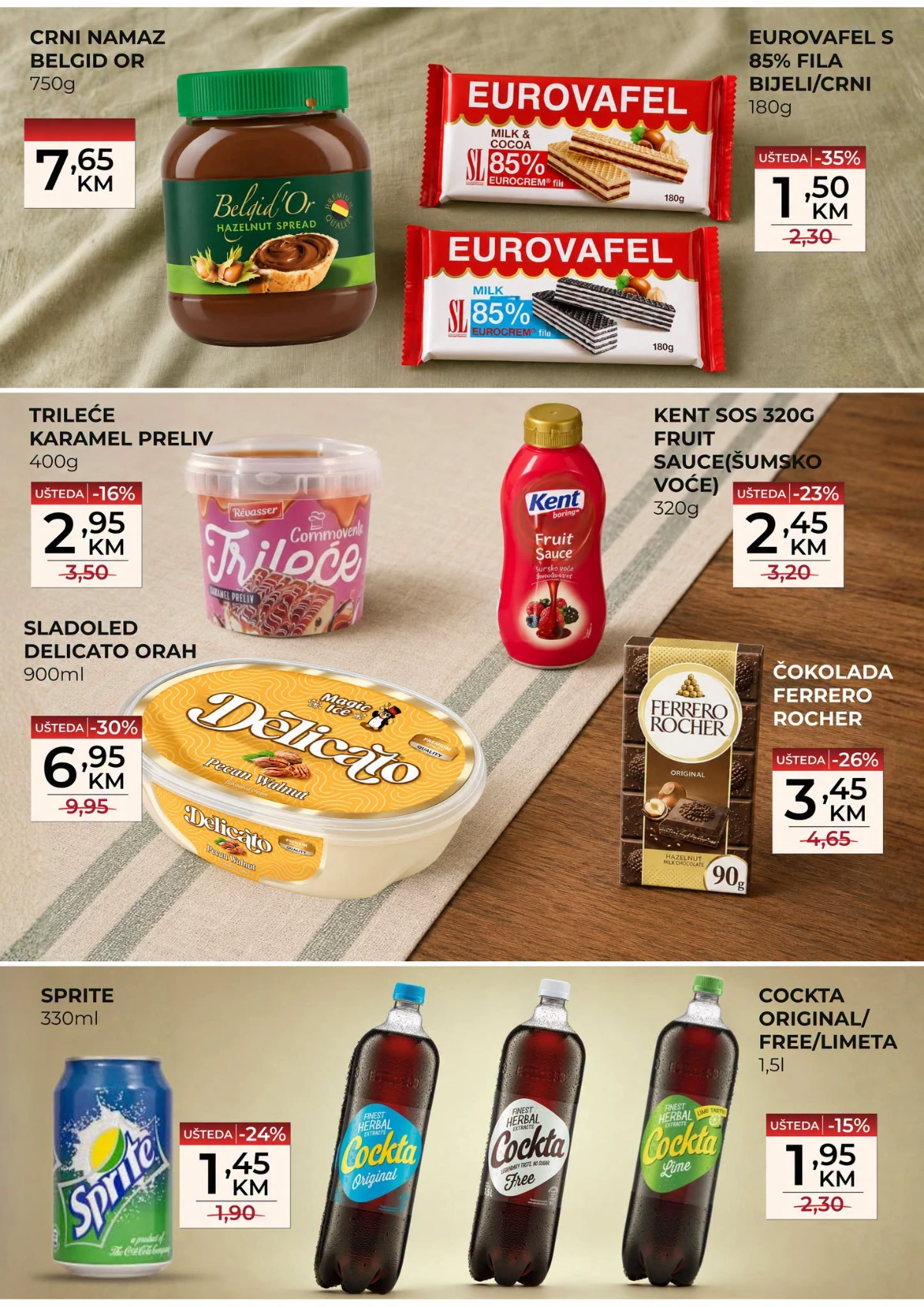 Belamionix Super vikend ponuda do 23.08.2026. – Belgid Or namaz, Eurovafel, Delicato sladoled, Ferrero Rocher, Sprite i Cockta