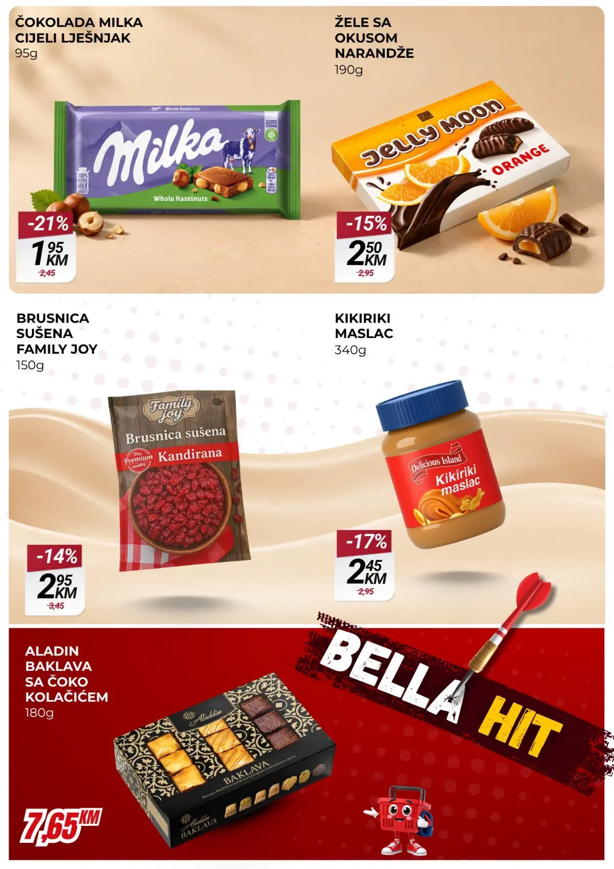 Belamionix vikend akcija – Milka čokolada, žele, sušena brusnica, kikiriki maslac i baklava