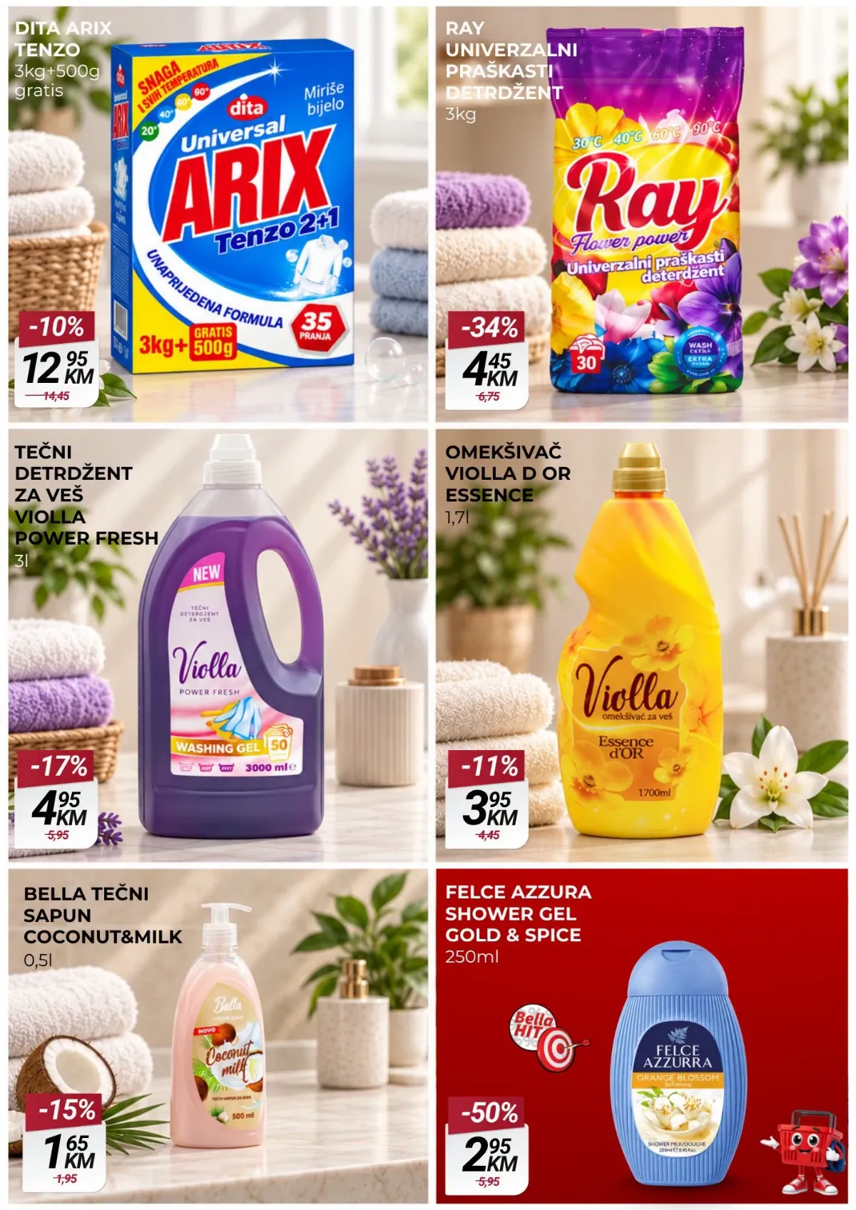 Belamionix vikend akcija – Dita Arix, Ray i Violla deterdženti, omekšivač, sapun i gel za tuširanje