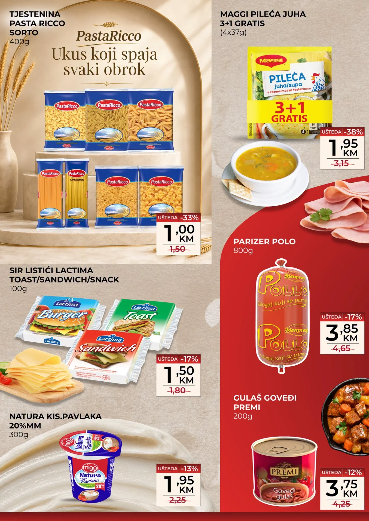 Belamionix vikend akcija do 16.08.2026. – Pasta Ricco tjestenina, Maggi pileća juha, Lactima sir, pavlaka, parizer i goveđi gulaš