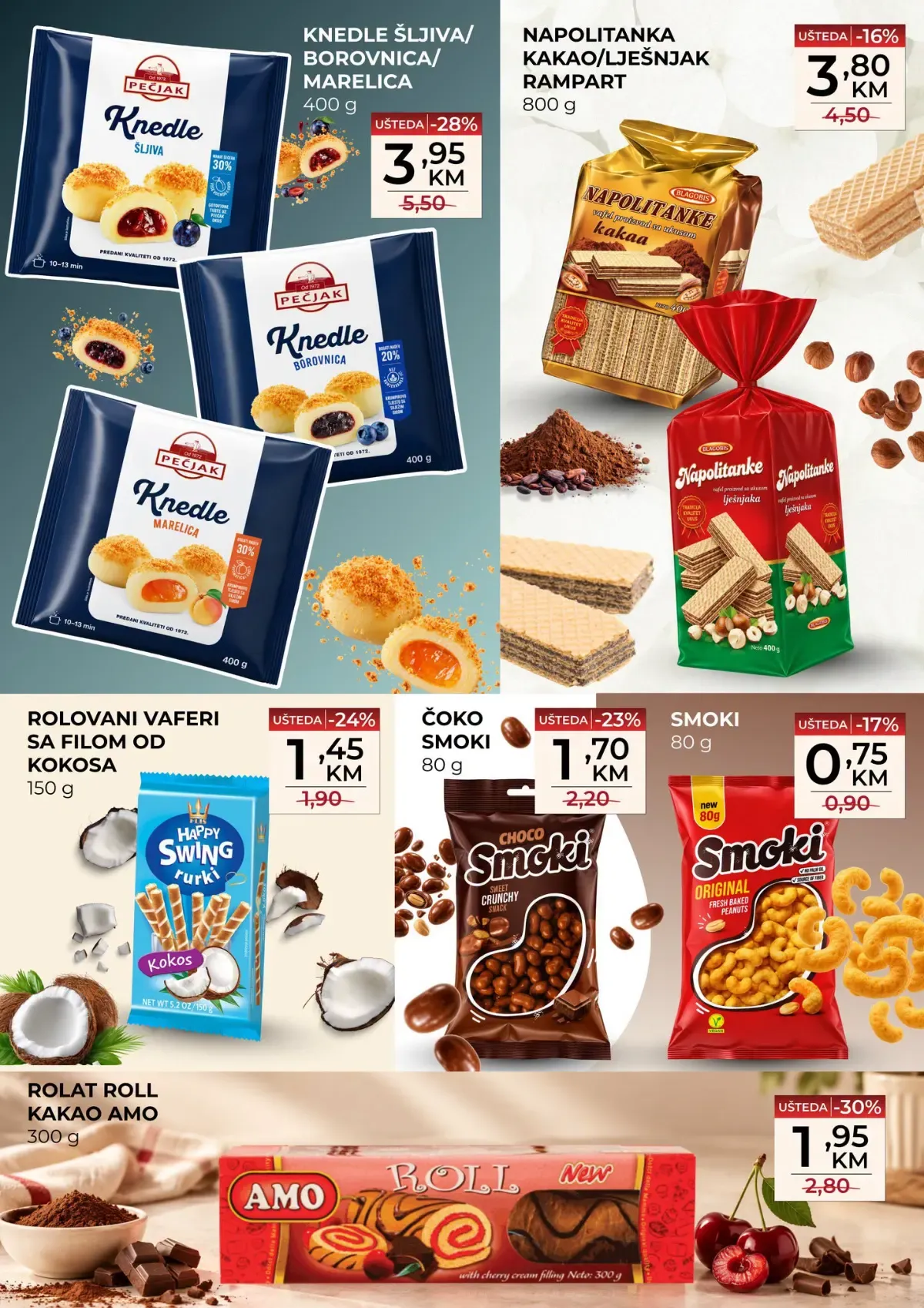 Belamionix SUPER VIKEND – Pečjak knedle, napolitanke, rolovani vafli, čoko smoki, Smoki i AMO rolat