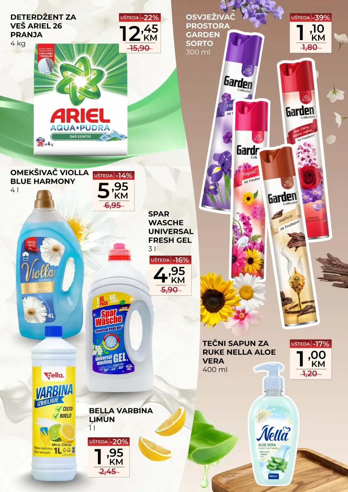 Belamionix SUPER VIKEND – Ariel deterdžent, Viola omekšivač, Spar gel za veš, Garden osvježivači, izbjeljivač i tečni sapun