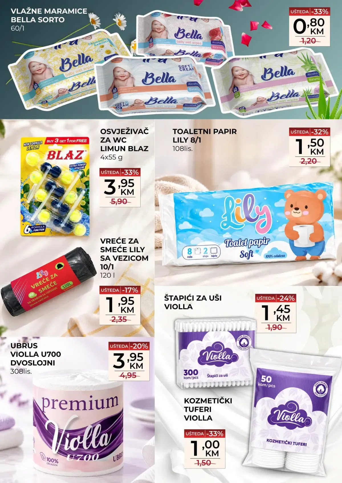 Belamionix SUPER VIKEND – Bella vlažne maramice, Blaz WC osvježivač, Lily toaletni papir, vreće za smeće, ubrusi i kozmetički proizvodi
