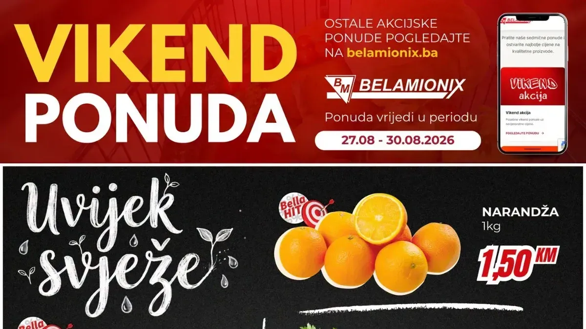 Belamionix vikend akcija od 27.08. do 30.08.2026. – popusti do 55% na prehranu, piće, školski program i proizvode za domaćinstvo