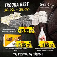 Best akcija Tri poena za uštedu prehrana i kućne potrepštine na sniženju do 28. februara 2026