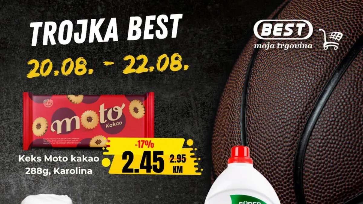 BEST Trojka akcija od 20.08. do 22.08.2026. – Persil gel za veš, plahta s gumom i Moto kakao keks uz popuste do 43%
