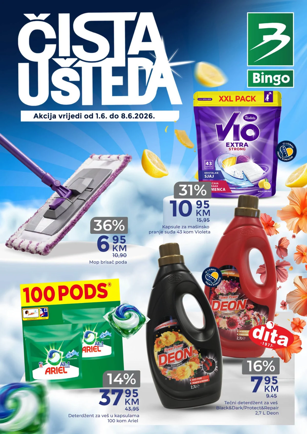 Bingo Čista ušteda kućna hemija deterdženti i mop brisač poda do 08.06.2026 strana 1