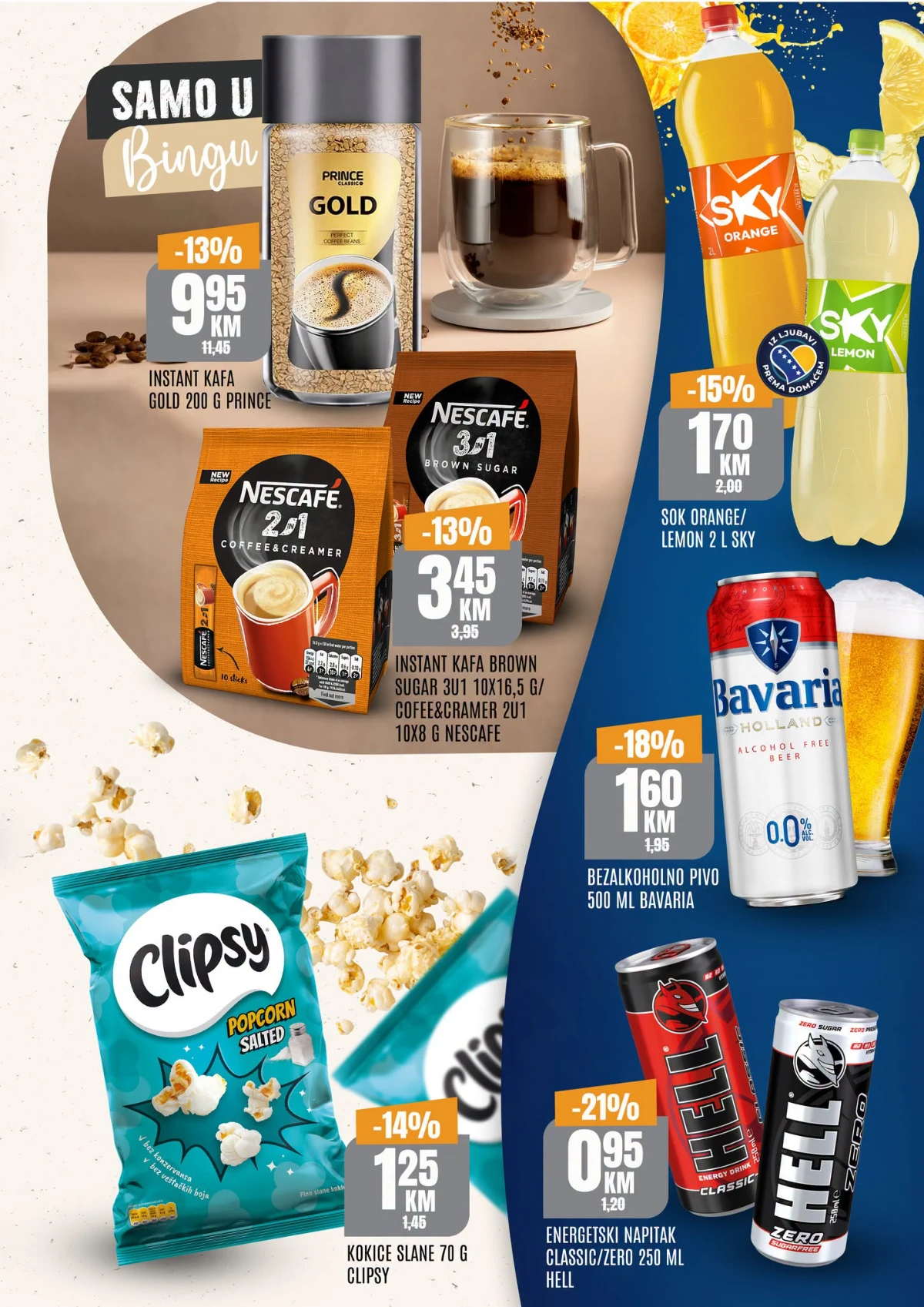 Bingo kafa i pića – Prince Gold kafa, Nescafe, Bavaria i Hell energetska pića na akciji