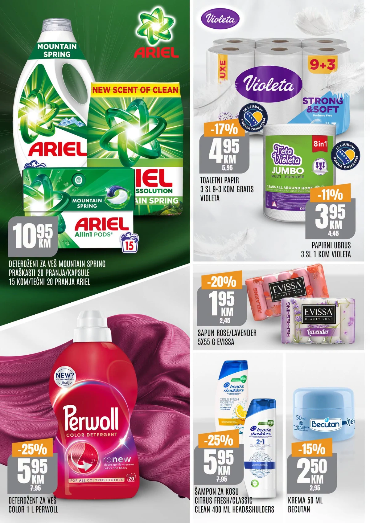 Bingo deterdženti i higijena – Ariel, Perwoll, Violeta i Head&Shoulders proizvodi na akciji
