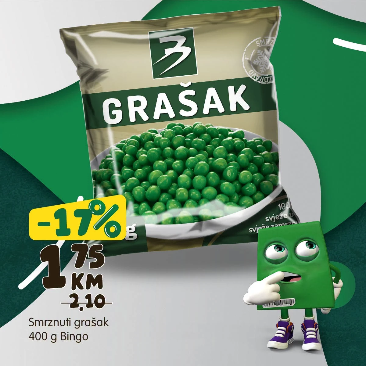 Bingo smrznuti grašak 400 g na akciji za 1,75 KM