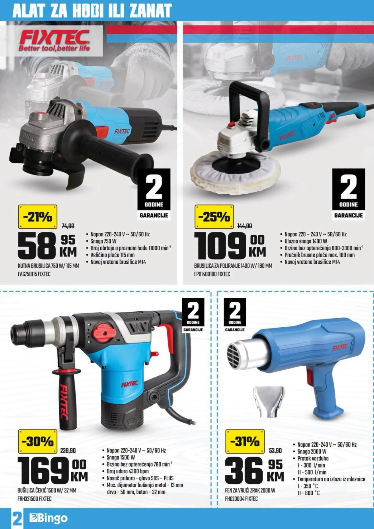 Bingo katalog Alat za hobi ili zanat – Fixtec brusilice, bušilica čekić i fen za vrući zrak na akciji