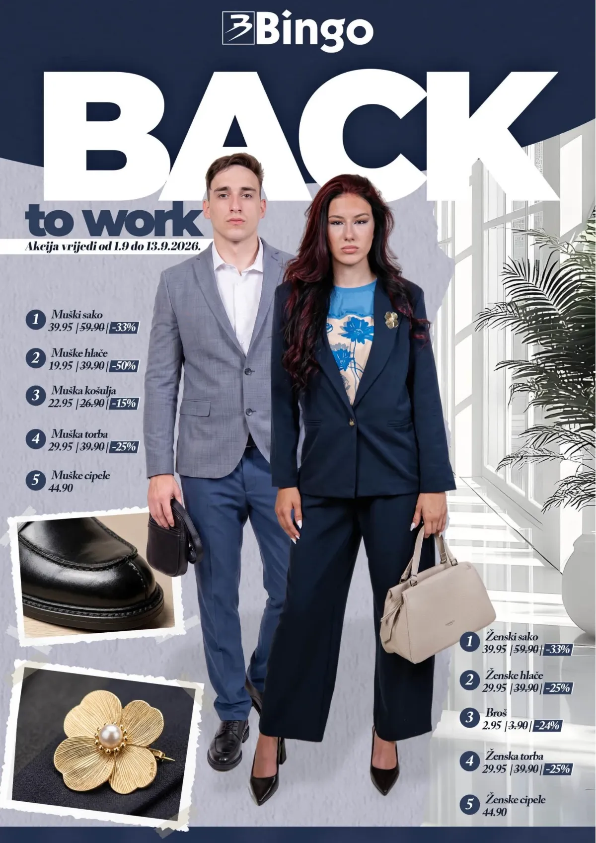 Bingo Back to Work katalog od 01.09.2026. do 13.09.2026. – poslovna garderoba, obuća i modni dodaci sniženi do 50%
