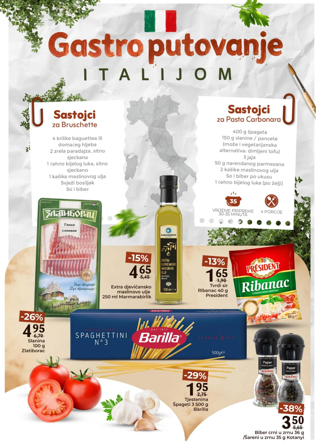 Bingo Gastro putovanje Italijom – sastojci za Carbonaru i Bruschette na akciji