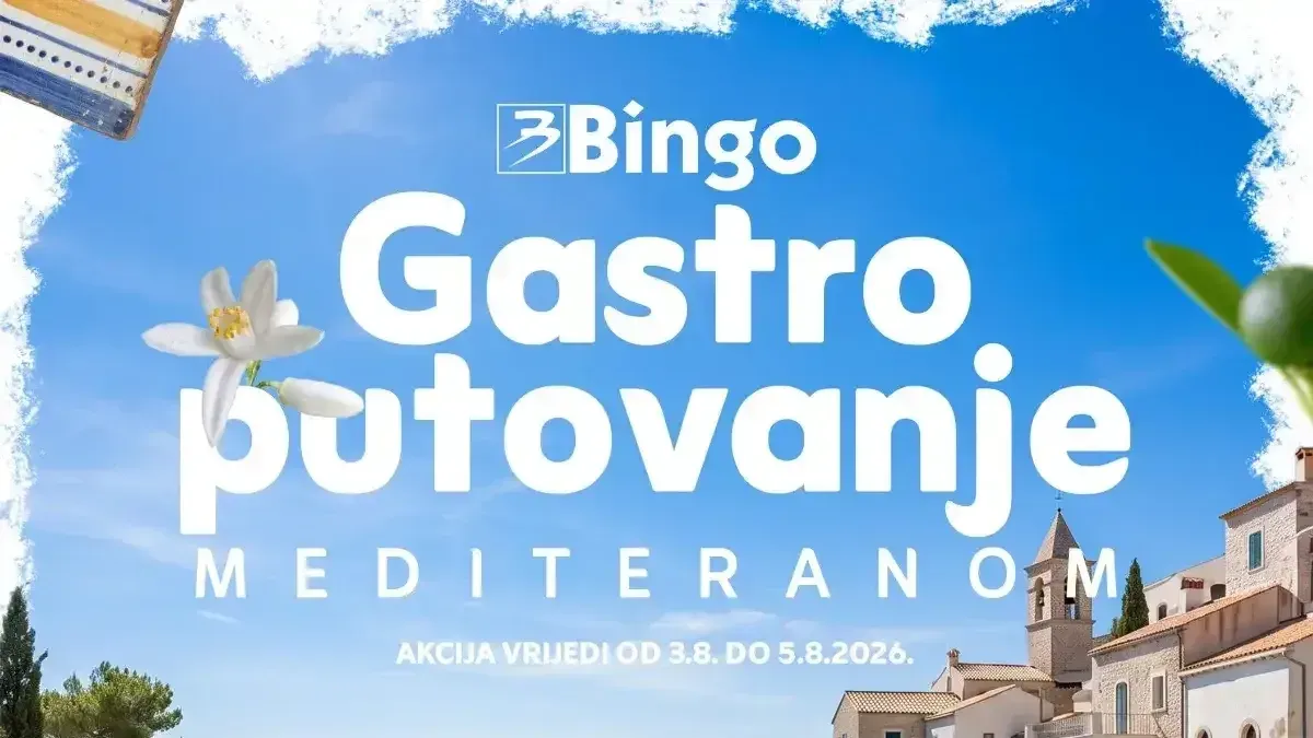 Bingo Gastro putovanje Mediteranom do 05.08.2026. donosi popuste do 50% na mediteranske namirnice, začine, vino i kuhinjski pribor.