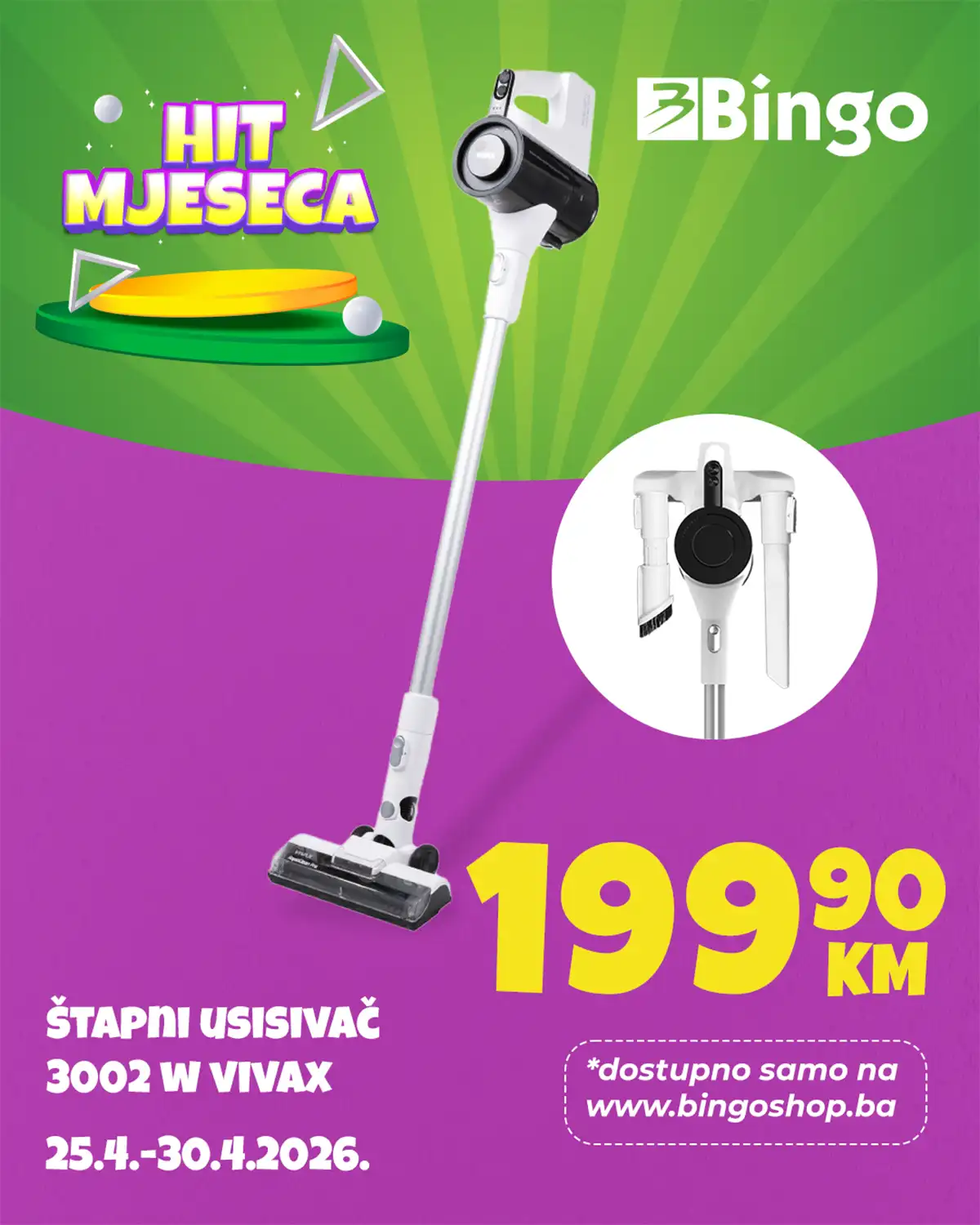 Bingo hit mjeseca štapni usisivač Vivax 300W 199,90 KM akcija BiH do 30.04.2026