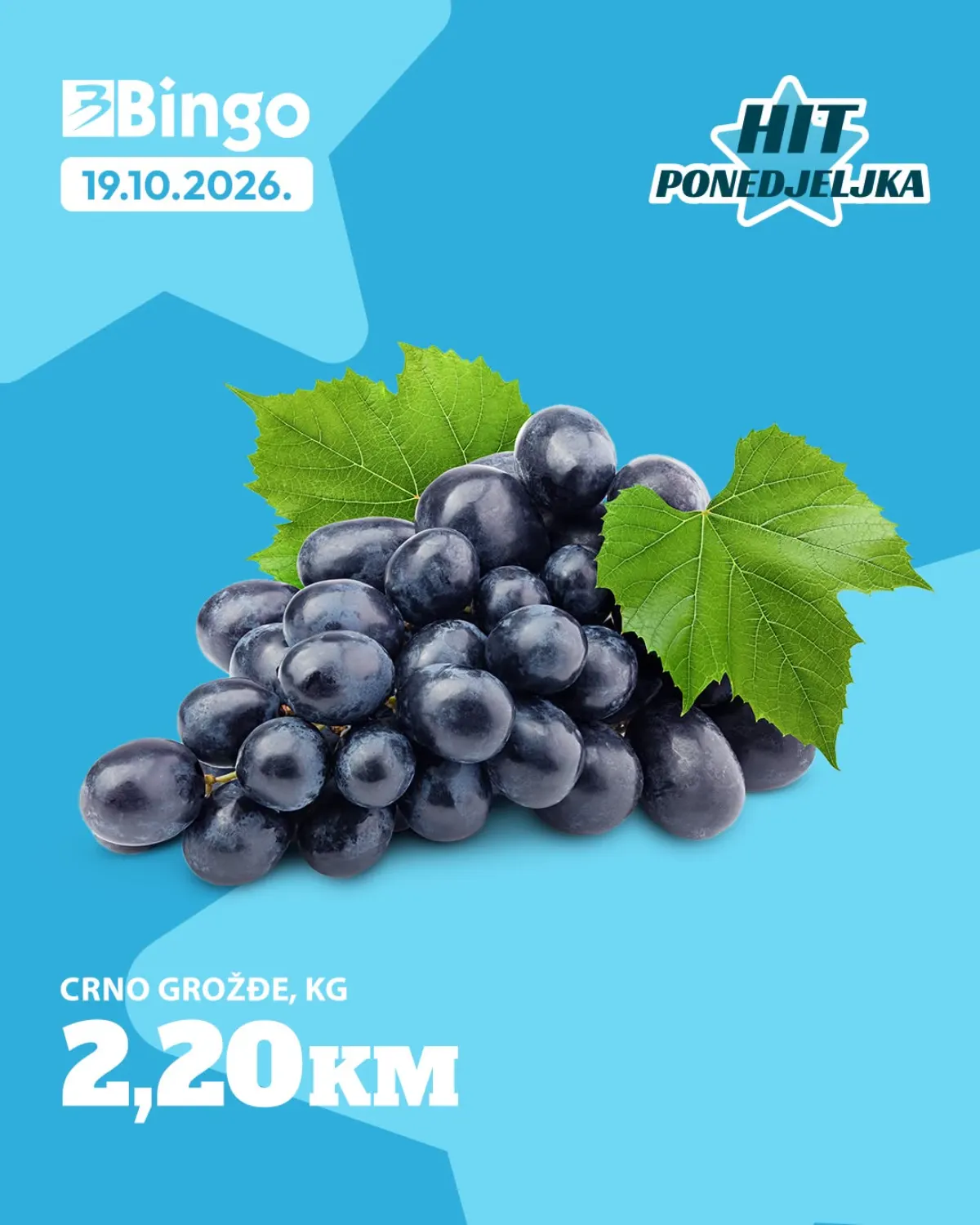 Bingo HIT ponedjeljka 19.10.2026. – crno grožđe po akcijskoj cijeni od 2,20 KM/kg