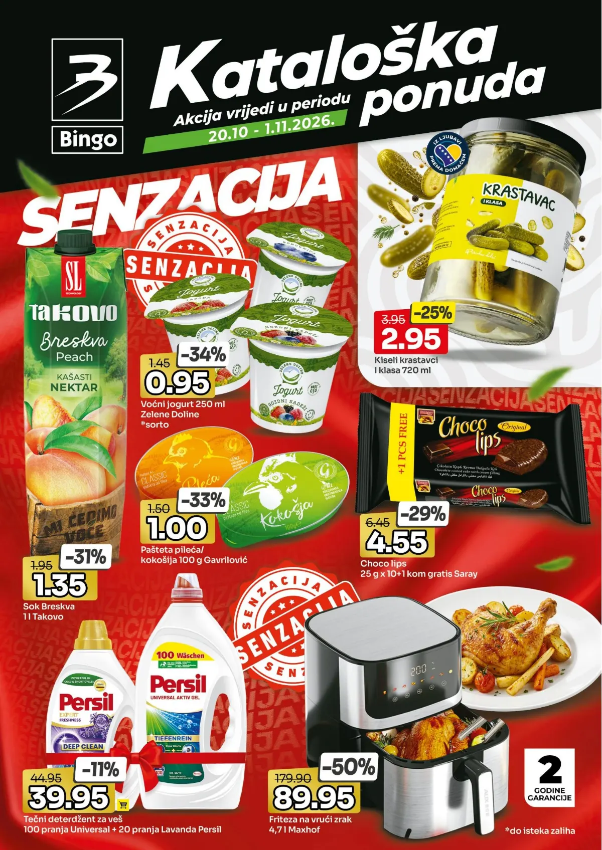 Bingo katalog od 20.10. do 1.11.2026. – friteza na vrući zrak Maxhof 89,95 KM i voćni jogurt Zelene doline 0,95 KM