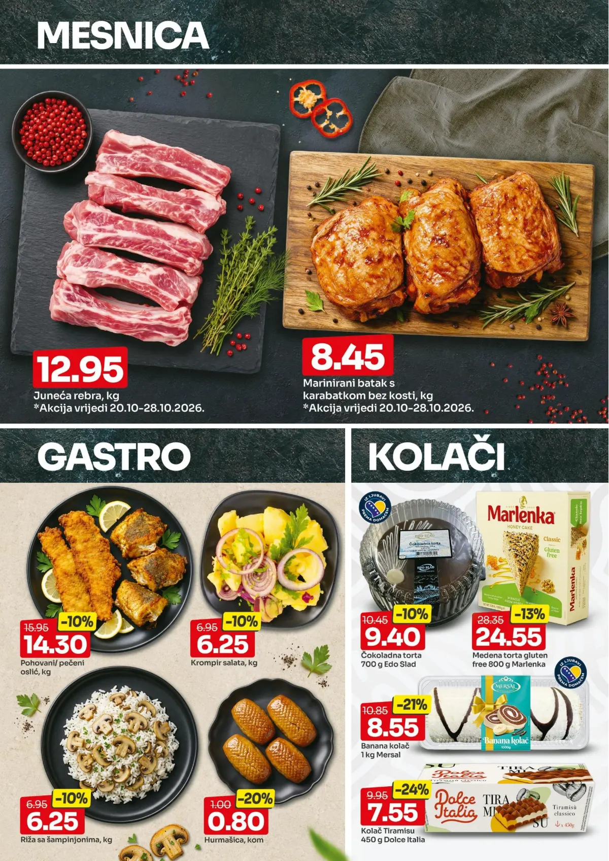 Bingo katalog, stranica 2 – juneća rebra 12,95 KM/kg i marinirani batak s karabatkom bez kosti 8,45 KM/kg