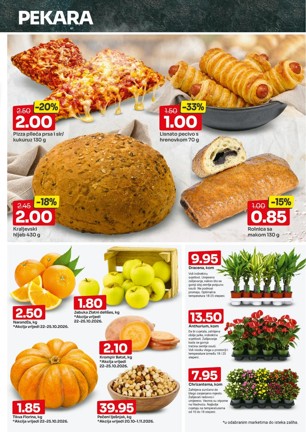 Bingo katalog, stranica 3 – lisnato pecivo s hrenovkom 70 g za 1,00 KM i kraljevski hljeb 430 g za 2,00 KM