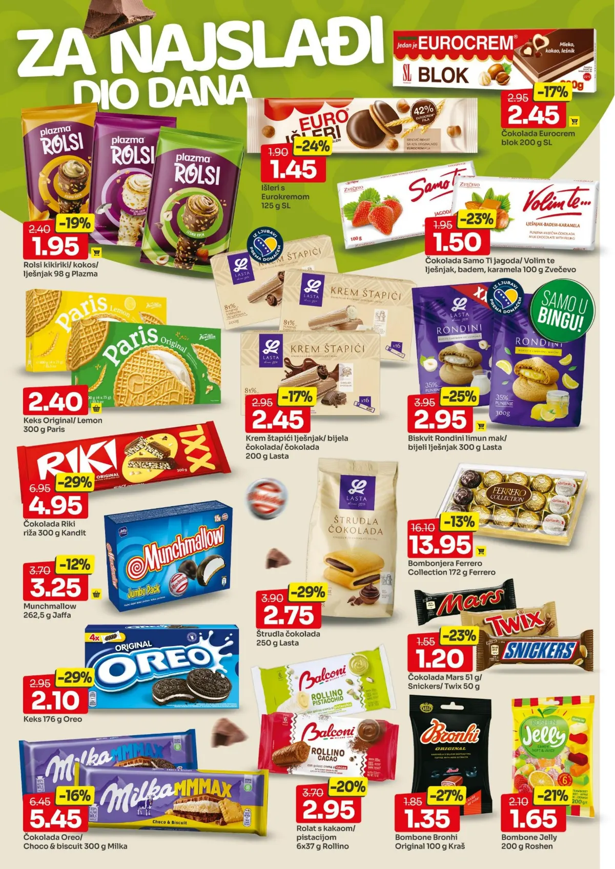 Bingo katalog, stranica 10 – Oreo keks 176 g za 2,10 KM i Milka čokolada Oreo ili Choco and Biscuit 300 g za 5,45 KM