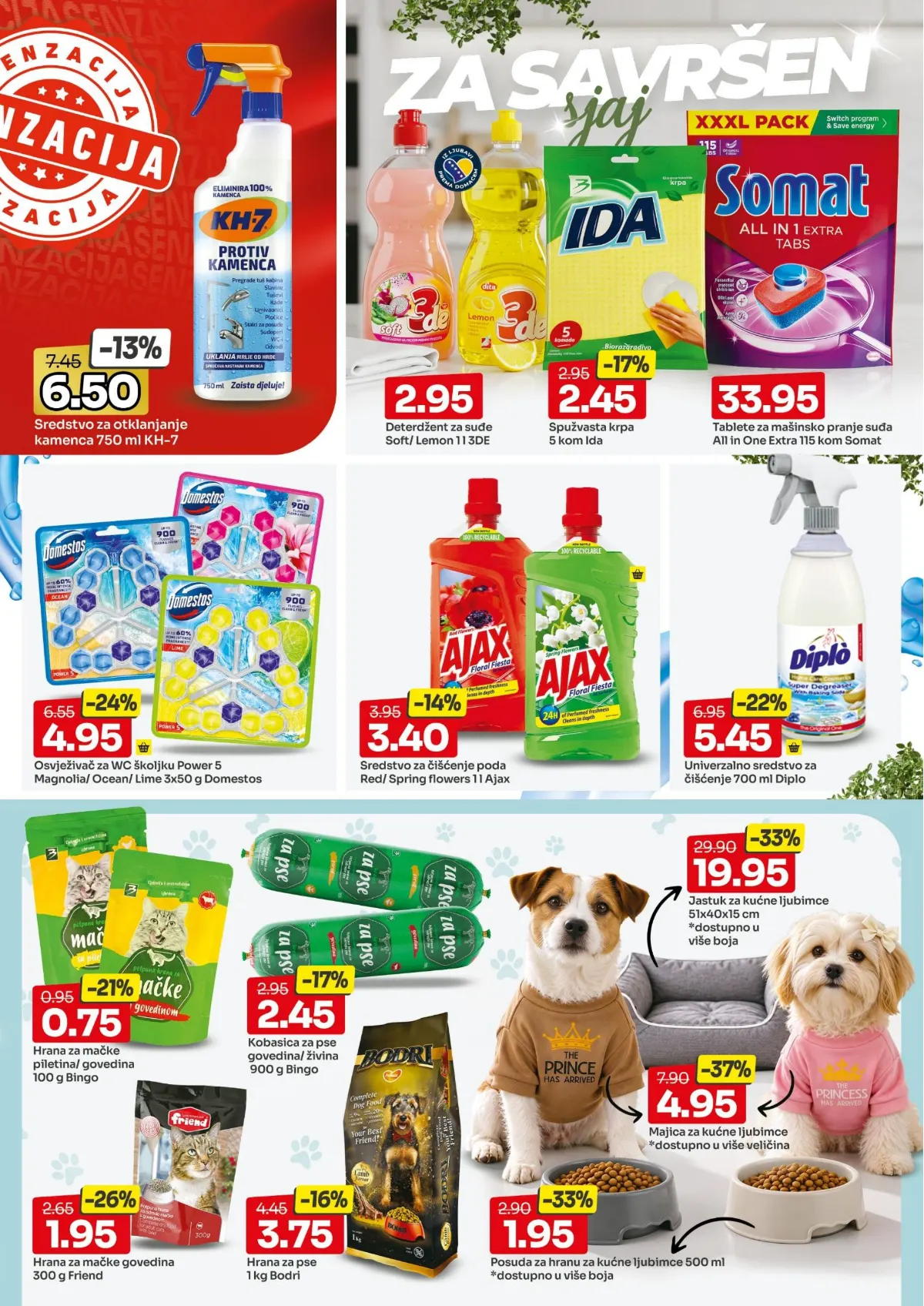 Bingo katalog, stranica 15 – Somat All in One Extra tablete 115 komada za 33,95 KM i Ajax sredstvo za čišćenje poda 1 l za 3,40 KM