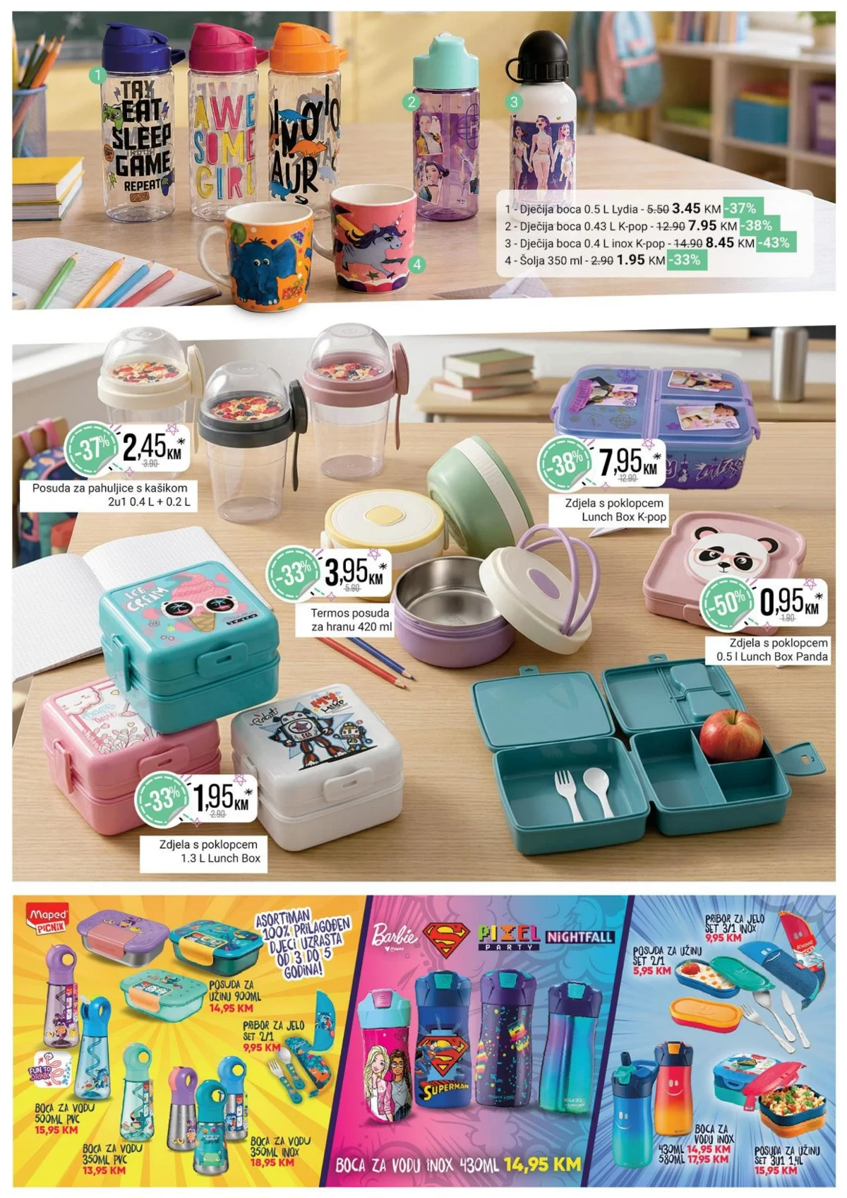 Bingo školska akcija – dječje boce, lunch box posude i termos posude uz popuste do 50%